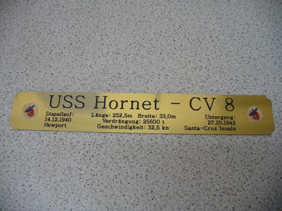 Namensschild für Modellständer mit Daten - USS Hornet CV8