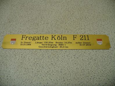 Namensschild für Modellständer mit Daten - Fregatte Köln F211