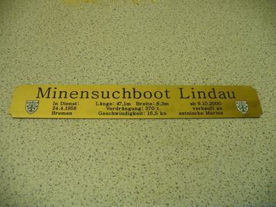 Namensschild für Modellständer mit Daten - Minensuchboot Lindau
