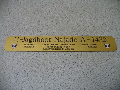 Namensschild für Modellständer mit Daten - U-Jagdboot Najade A1432