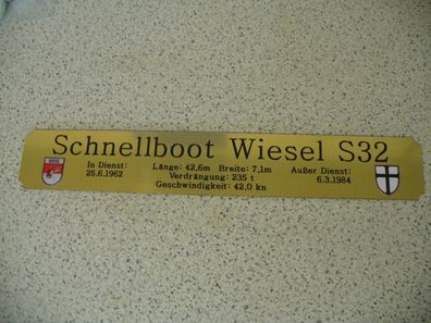 Namensschild für Modellständer mit Daten - Schnellboot Wiesel S32