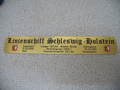 Namensschild für Modellständer mit Daten - Linienschiff Schleswig-Holstein