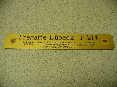 Namensschild für Modellständer mit Daten - Fregatte Lübeck F214