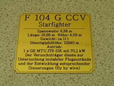 Namensschild für Modellständer oder Diorama - F 104 G CCV Starfighter