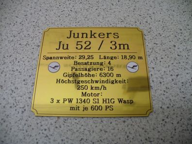 Namensschild für Modellständer oder Diorama - Junkers Ju 52 / 3m