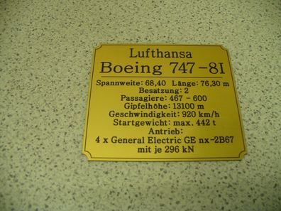 Namensschild für Modellständer oder Diorama - Boeing 747 8I