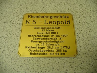 Namensschild für Modellständer oder Diorama - Eisenbahngeschütz K5 Leopold