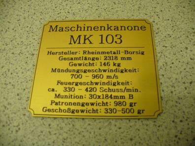 Namensschild für Modellständer oder Diorama - Maschinenkanone MK 103