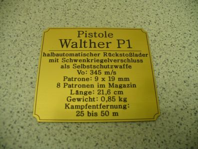 Namensschild für Modellständer oder Diorama - Pistole Walther P1