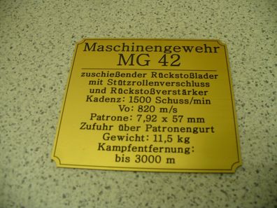 Namensschild für Modellständer oder Diorama - Maschinengewehr MG 42 (oder MG 34)