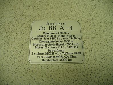 Namensschild für Modellständer oder Diorama - Junkers Ju 88 A-4