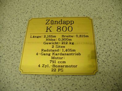 Namensschild für Modellständer oder Diorama - Zündapp K 800