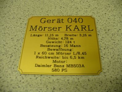 Namensschild für Modellständer oder Diorama - Mörser KARL (Gerät 040)
