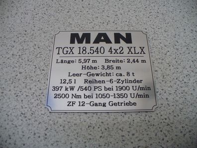 Namensschild für Modellständer oder Diorama - MAN TGX 18.540 4x2 XLX