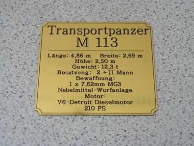 Namensschild für Modellständer oder Diorama Transportpanzer M113
