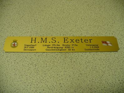 Namensschild für Modellständer mit Daten - HMS Exeter