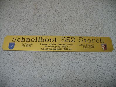 Namensschild für Modellständer mit Daten - Schnellboot Storch S52