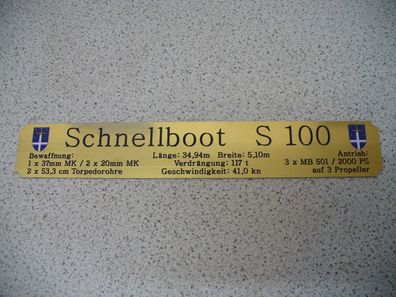 Namensschild für Modellständer mit Daten - Schnellboot S 100 / S130/ S204/ S38