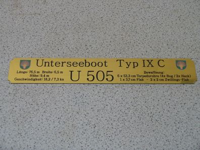 Namensschild für Modellständer mit Daten - U 505