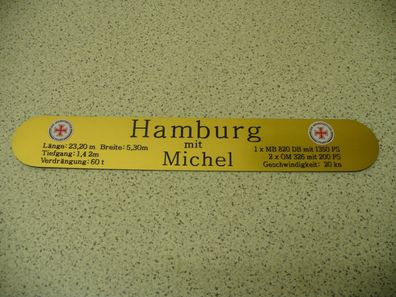 Namensschild für Modellständer mit Daten - Hamburg mit Michel