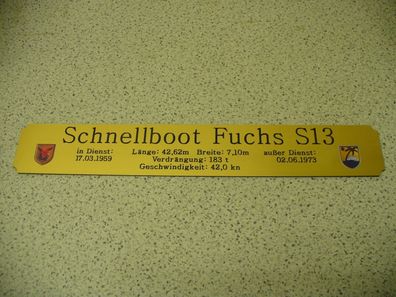 Namensschild für Modellständer mit Daten - Schnellboot Fuchs S13