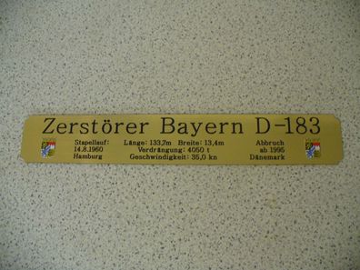 Namensschild für Modellständer mit Daten - Zerstörer Bayern D183