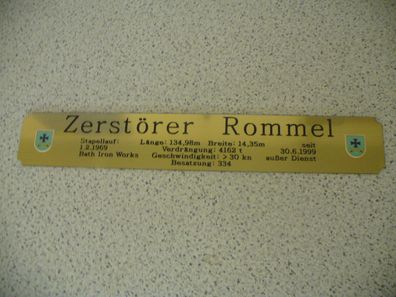 Namensschild für Modellständer mit Daten - Zerstörer Rommel
