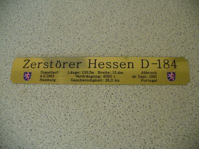 Namensschild für Modellständer mit Daten - Zerstörer Hessen D184
