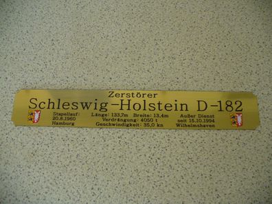 Namensschild für Modellständer mit Daten - Zerstörer Schleswig-Holstein D182