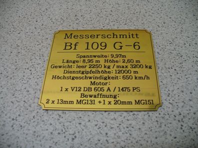 Namensschild für Modellständer oder Diorama - Messerschmitt Bf 109 G6