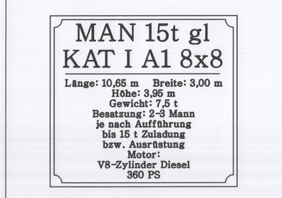 Namensschild für Modellständer oder Diorama - MAN 15t gl 8x8