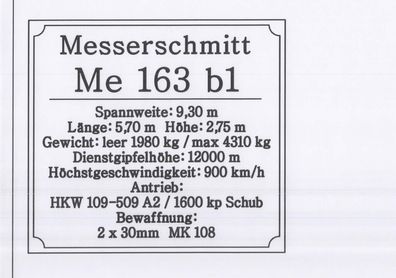 Namensschild für Modellständer oder Diorama - Messerschmitt Me 163 b1