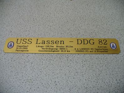 Namensschild für Modellständer mit Daten - USS Lassen DDG 82