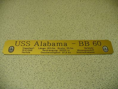 Namensschild für Modellständer mit Daten - USS Alabama BB60