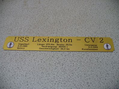 Namensschild für Modellständer mit Daten - USS Lexington CV2