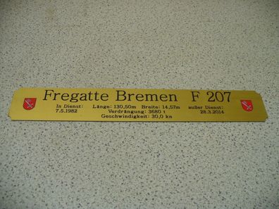 Namensschild für Modellständer mit Daten - Fregatte Bremen F207