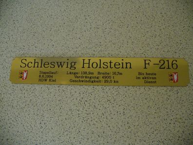 Namensschild für Modellständer mit Daten - Fregatte Schleswig-Holstein F216