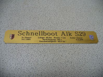 Namensschild für Modellständer mit Daten - Schnellboot Alk S29