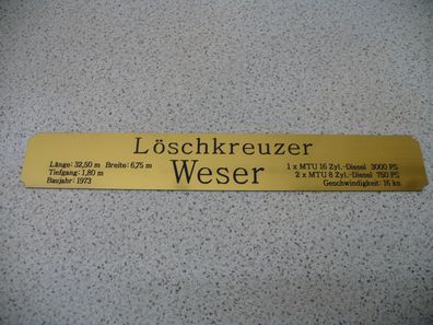 Namensschild für Modellständer mit Daten - Löschkreuzer Weser