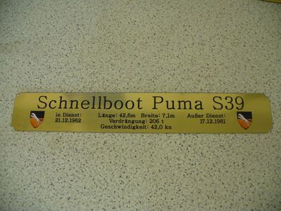 Namensschild für Modellständer mit Daten - Schnellboot Puma S39
