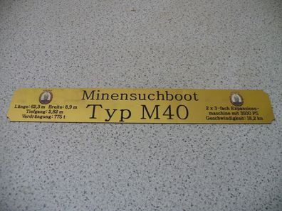 Namensschild für Modellständer mit Daten - Minensuchboot M40