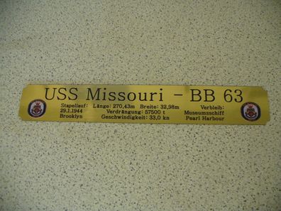 Namensschild für Modellständer mit Daten - USS Missouri