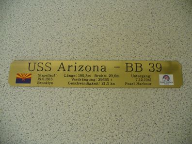 Namensschild für Modellständer mit Daten - USS Arizona BB39