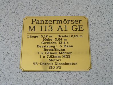 Namensschild für Modellständer oder Diorama Panzermörser M113 A1 GE