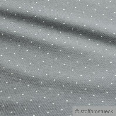0,5 Meter Stoff Baumwolle Elastan Single Jersey Punkte grau weiß dehnbar weich
