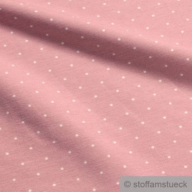 0,5 Meter Stoff Baumwolle Elastan Single Jersey Punkte rosa weiß dehnbar weich