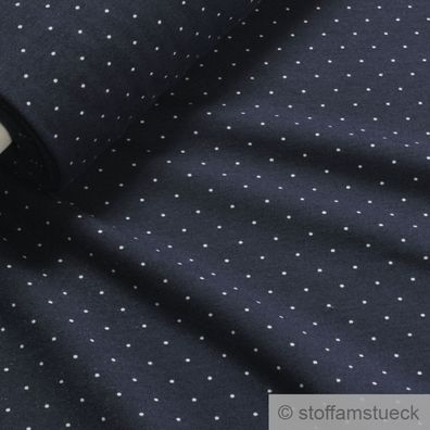 Stoff Baumwolle Elastan Single Jersey Punkte dunkelblau weiß dehnbar weich Punkt