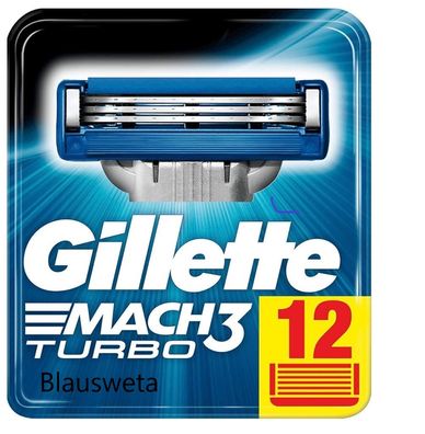 12 Gillette MACH3 Turbo Rasierklingen, 12er-Packung, Original Klingen im Blister