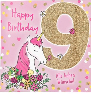 Zahlenkarte zum 9. Geburtstag mit Musik, veredelte Klappkarte mit originellem Innent