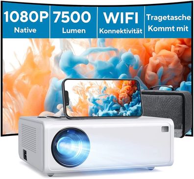 Beamer, Full HD 1080P 7500 Lumen WiFi Beamer, 240´´ Display 75% Zoom LED Heimkin